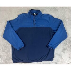 Eddie Bauer Pullover Mens XL Blue Two Tone Fleece Snap Mock‎ Neck Embroidered